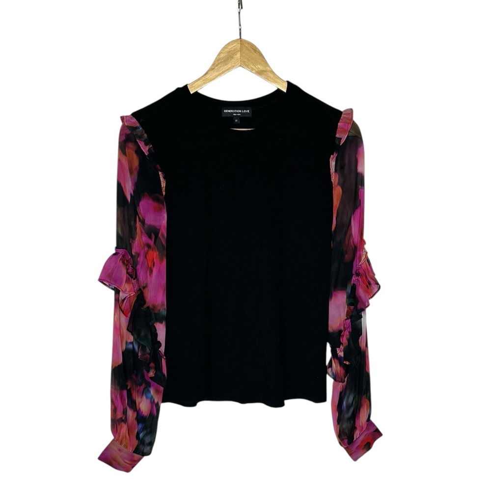 Like New Generation Love Joni Floral Sleeve Silk Top xs - Picture 4 of 13